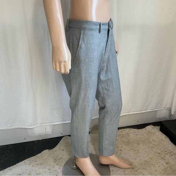 Zara Men's Basic Flat Front Slim Fit Straight Trousers Dress Pants Gray Size 34 - Picture 7 of 12